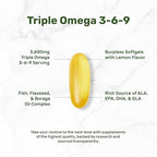 Triple Omega 3-6-9 Fish Oil Supplements 3,600mg – 240 Softgels with Flaxseed Oil & Borage Oils Complex – High EPA + DHA – Burpless Pills, Lemon Flavored, Wild Caught – Heart, Joint, & Brain Support