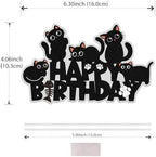 Cute Black Cat Happy Birthday Cake Toppers for Boys Girls Kids, Pet Baby Shower Kitten Meow Party Supplies Favor Glitter Black Cat Themed Birthday Cat Lover Kitten Theme Party Decorations