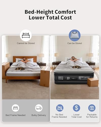 OhGeni Queen Air Mattress with Built in Pump, Ideal Alternative to a Bed, Inflatable Blow Up Mattress 18 Raised Comfort, Upgraded Surface Portable Bed for Home, Camping, Colchone Inflable, 650 lbs