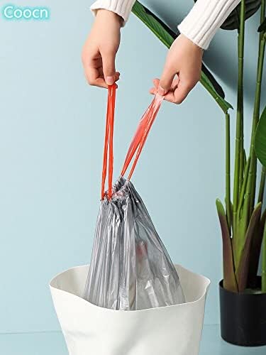 Trashs Bag Drawstring Garbage Bags-Coocn Thicker Heavy Bathroom Trash can Liners for Bedroom Home Kitchen 50 Counts ,4-6 Gallon (Gray)