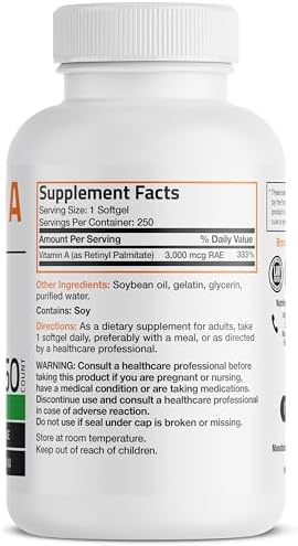 Bronson Vitamin A 10,000 IU Premium Non-GMO Formula Supports Healthy Vision & Immune System and Healthy Growth & Reproduction, 250 Softgels
