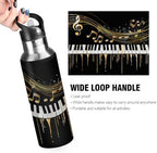 Music Theme Water Bottle Vacuum Insulated Stainless Steel Piano Keyboard Music Notes Mug Kids Water Bottle with Straw and Handle Keep Hot Cold Sport Bike Fit Travel Outdoor 20 oz