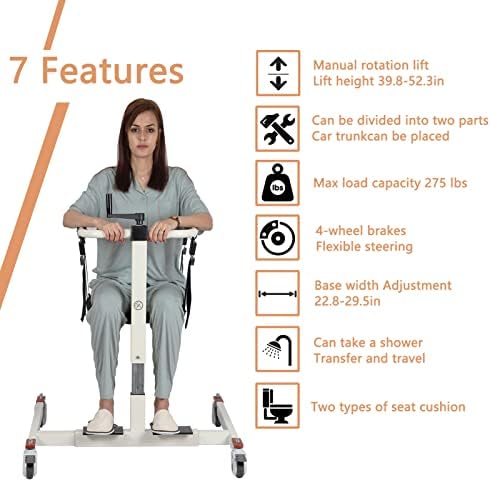 Patient Lift Transfer Chair Patient Lift aid Patient Lift Wheelchair,Shower Chair with Two Seat Cushions and Bedpan,Adjustable Height Transfer Wheelchairs for Seniors (Upgrade++Bedpan)