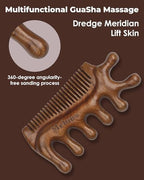 4 in 1 Sandalwood Gua Sha Massager, Scraping Massage Comb, Meridians Tool for Hair, Face, Eye Neck Body Massage
