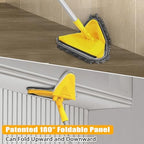 JEHONN Wall Mop with Long Handle 80 Inches, Upgraded 180° Collapsible Baseboard Cleaner Tool with Squeegee, Ceiling Duster with 3 Microfiber and 3 Chenille Pads for Cleaning Window, Cabinet (Yellow)