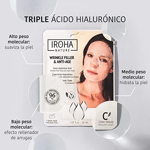 Iroha Nature - Plumpling & Ultra-hydrating 100% biodegradable sheet mask with Triple Hyaluronic Acid– face & neck