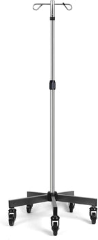 IV Poles with Wheels IV Stands 2 Hooks 5 Legs Rolling Base with Heavy Duty Stainless Steel, Adjustable Height