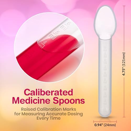 Calibrated Medicine Spoon for Kids, Baby & Toddler - (Pack of 2) - 2 Tsp/10 mL Capacity Plastic Oral Liquid Dose Medication Graduated Dispenser
