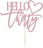 Hello Thirty Cake Topper, 30th Anniversary/Birthday Wedding Party Decorations Supplies, rose gold flash