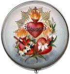 Three Sacred Hearts with Flowers - Art Photo Pill Box - Charm Pill Box - Glass Candy Box, 40, Silver