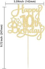 1 Pack Happy 10th Birthday Cake Topper Glitter Heart Star 10 Fabulous Cake Pick Birthday Sign Cake Decorations for Children 10th Birthday Theme Party Supplies Gold