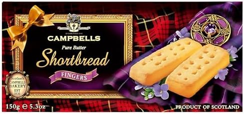 Campbells Shortbread Fingers Carton 5.29 Oz (150g) - Pure Butter Scottish Shortbread Cookies from Scotland, British Tea Biscuits, Gourmet Snack Gift Box, Traditional UK Butter Cookies