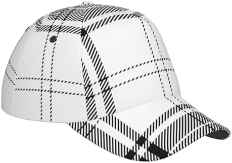 Black and White Tartan Plaid Scottish Baseball Cap Fashion Breathable Fun Printing Adjustable Sun Hat