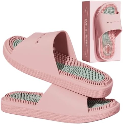 Acupressure Massage Slippers Acupressure Foot Massager Shoes Reflexology Sandals Gift for Men Women Reduce Feet Neuropathy Pain Relief and Tension (Pink,US Women 8-9/ Men 6.5-7.5)