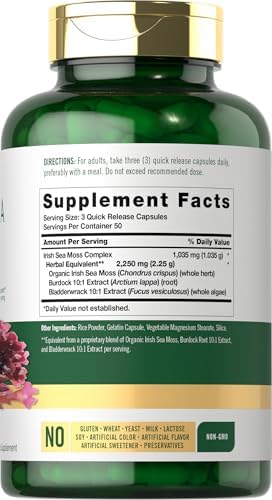 Carlyle Irish Sea Moss Capsules | 150 Count | Complex Formula with Bladderwrack & Burdock Root | Non-GMO & Gluten Free
