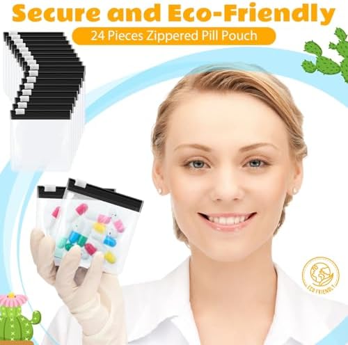 24 Pieces Pill Pouch Bags Zippered Set Reusable Translucent Medicine Organizer Sealing Travel Plastic Bags with Slide Lock for Storage(Black)