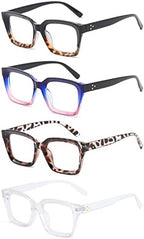 MMOWW Reading Glasses Women Oversized Reading Glasses Retro Oprah Style Blue Light Blocking Square Reader 4 Pack +2.0