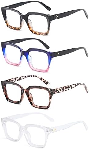 MMOWW Reading Glasses Women Oversized Reading Glasses Retro Oprah Style Blue Light Blocking Square Reader 4 Pack +2.0