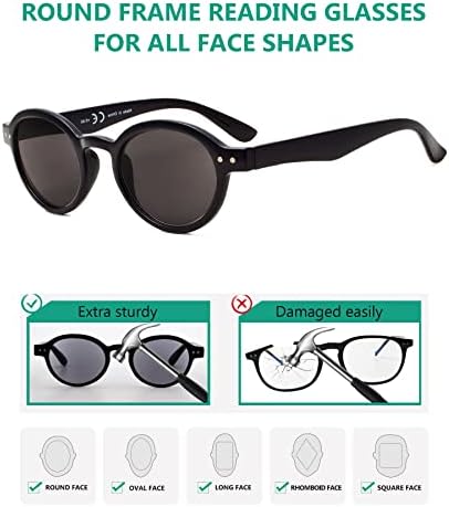 Eyekepper 5-Pack Spring Hinges Round Retro Reading Glasses Sunshine Readers Grey Lens +2.25