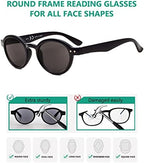 Eyekepper 5-Pack Spring Hinges Round Retro Reading Glasses Sunshine Readers Grey Lens +0.5