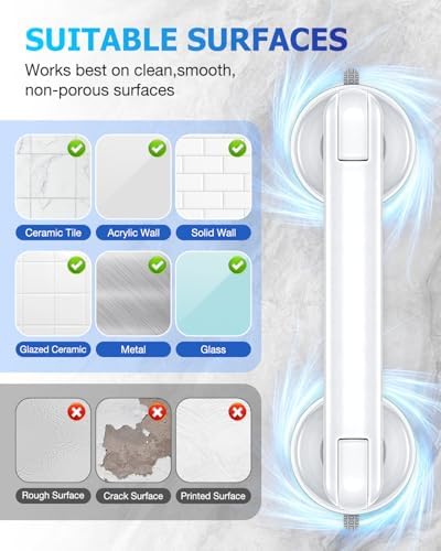 Grab Bars for Bathtubs and Showers, Shower Handles for the Elderly and People in Need, 2026 Upgraded Rubber Suction Cup with Maximum 350 lbs Suction Power, No Drilling-(White-1 Pack)
