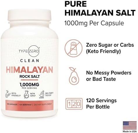 Type Zero Himalayan Rock Salt Capsules (120 Capsules) (1000mg per Serving)