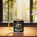 My Heart Is In The Midwest USA Souvenir Ceramic Mug, Yellow/White