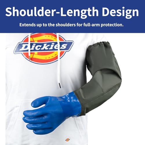 2Pair PVC Chemical Resistant Long Rubber Gloves Elbow Length,Heavy Duty Waterproof Gloves For Dishwashing Cleaning Chemical Pool Pond Acid Work, 25 Inches, Large-(Blue)