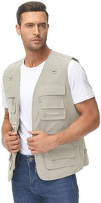 Lentta Men's Fishing Vest Summer Outdoor Lightweight Work Photo Vest 16 Pockets