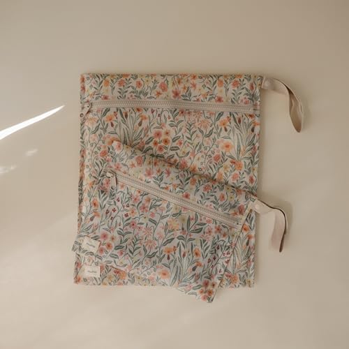 mushie Water Resistant Wet Bags | Large & Small Reusable Storage Bag for Baby Items and Travel | Zippered Pockets with Handle | Machine Washable, Set of 2 (Pastel Blooms)