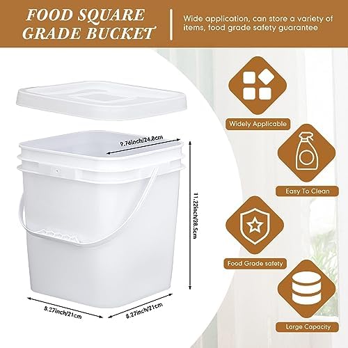 Mumufy 3 Pcs 3.5 Gallon Square Food Grade Bucket with Lid Square Bucket Pail Plastic Handles for Long Term Food Storage, Camping, Fishing, Home Organization Easy Stack and Store (White)