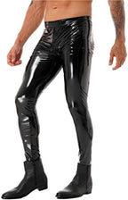 Linjinx Men's Faux Leather Tight Pants Two-Way Zipper Crotch Club Leggings PVC Long Trousers