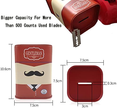 Razor Blade Disposal Container - Large Capacity Safety Blade Bank for Used Double Edge Safety Razors - Detachable Disposal Case with Beard Pattern for Barber Shops & Home, Reusable & Recyclable (Red)