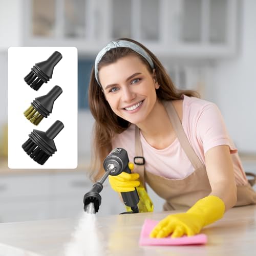 Handheld Steam Cleaner Accessories, Includes 2 Nylon, 1 Brass Brushes, 2 Nylon Nozzles, 1 Extended Nozzle, 2 Flat Scrapers, 1 Window Scraper with 3 Towel Covers, 4 Rubber Ring to Prevent Water Leak