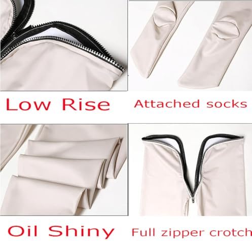 Women's Sexy Oil Shiny Synthetic Latex Slim Fit Leggings Stretchy Tight Pencil Pants Full Zipper Crotch Trousers