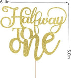 Half Way To One Cake Topper,Glitter 6 Months Birthday Decorations,Its my 1/2 Birthday Cake Topper,Baby Boy or Girl 6 Months Birthday Party Decoration Supplies (Gold)