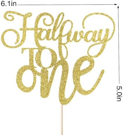 Half Way To One Cake Topper,Glitter 6 Months Birthday Decorations,Its my 1/2 Birthday Cake Topper,Baby Boy or Girl 6 Months Birthday Party Decoration Supplies (Gold)