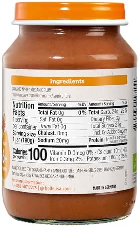Holle Organic Apple and Plum Flavored Puree Baby Food, Non GMO, Vegan, 6.7 Ounces (Pack Of 6)