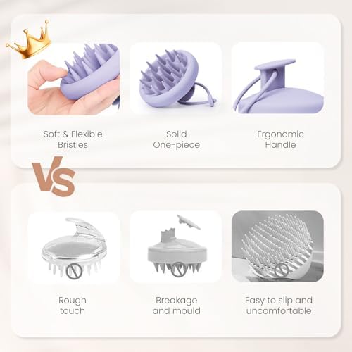 AIMIKE Scalp Massager Shampoo Brush, Soft Silicone Scalp Scrubber, Scalp Brush/Exfoliator for Washing Hair Dandruff, Build up, Scalp Massager Hair Growth Stimulator, Wet Dry Scalp Hair Scrubber-Purple