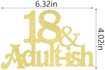 Golden Glitter 18 and Adultish Cake Topper for Eighteen Birthday Party, Time To Adult Cake Decorations, 18th Birthday Party Decorations for Girls Boys