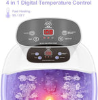 Foot Spa Bath Massager with Heat Bubbles and Vibration Massage and Jets, 16 OZ Calming Lavender Foot Soak Epsom Salt, MoodRelish Foot Soaker With Red Light, 22 Massage Rollers, Adjustable Temp -Purple