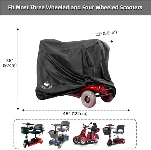 Mobility Scooter Storage Cover Upgrade All Weather Protection Mobility Scooter Accessories, Electric Wheelchair Cover Machine Washable (Black, 48"L x 22"W x 38"H)