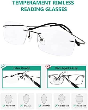 Eyekepper Titanium Rimless Reading Glasses Readers Men Women Gunmetal +1.0