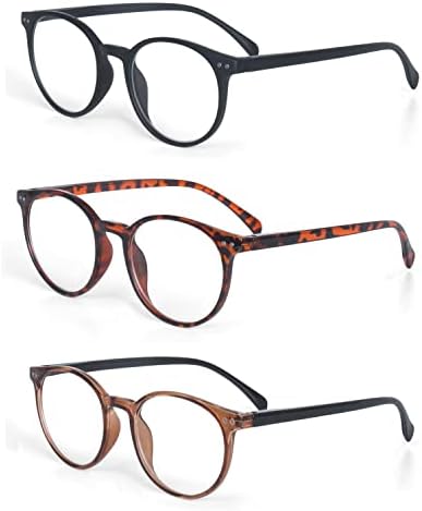 3 Pack Retro Round Plastic Frame Reading Glasses for Men and Women, Multi Color