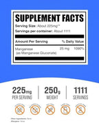 BulkSupplements.com Manganese Gluconate Powder - Manganese Supplement, Essential Trace Mineral - High Absorption & Gluten Free, 225mg per Serving, 250g (8.8 oz) (Pack of 1)