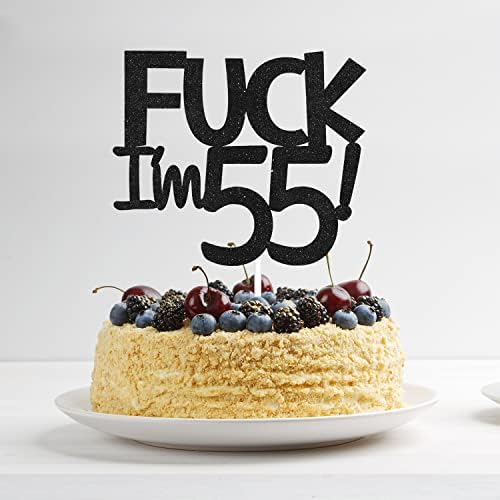 Funny Happy 55 Birthday Cake Topper - Black Glitter Men 55th Birthday Cake Topper - 55th Cake Topper for Women Birthday Party Decoration