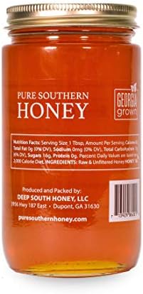 100% Authentic, USA - Made Raw Unfiltered Honey, Made by Pure Southern Honey [ 1 lb] - Unheated - Non - GMO, No Additives, All - Natural Sweetener- Environmental-Friendly Glass Jar