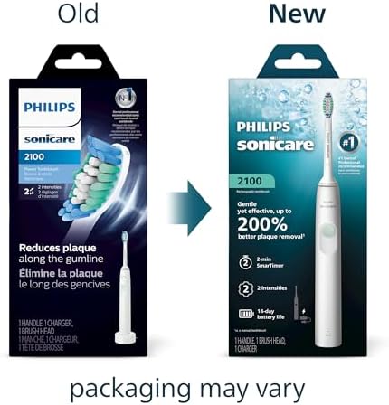 Philips Sonicare 2100 Series Electric Toothbrush - Sonic Toothbrush with Advanced Sonic Technology, Two Intensity Settings, Smartimer & Quadpacer, White, Model HX3661/04
