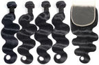 12A Human Hair Bundles with Closure 18 20 22 24+16 Inch Brazilian Body Wave 4 Bundles Human Hair with 5x5 HD Lace Closure Unprocessed Virgin Human Hair Natural Black