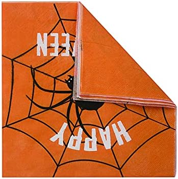 Happy Halloween Party Napkins - Orange Black Spider Paper Lunch Napkins, Unfolded 13x13 inches, 2-Ply, 60 count